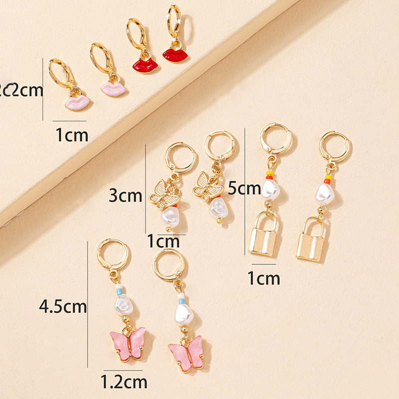 Fashion Women's New Butterfly Alloy Earring Set Small Lock display picture 4