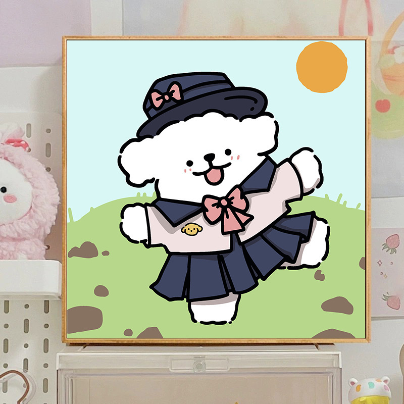 ライン子犬デジタル油絵 diy 手描き落書き漫画かわいい癒しの装飾メーカー卸売|undefined