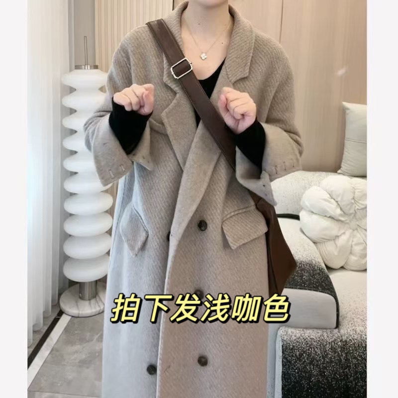斜纹西装双面羊绒大衣女赫本风羊毛高级感人字纹秋冬宽松毛呢外套|undefined