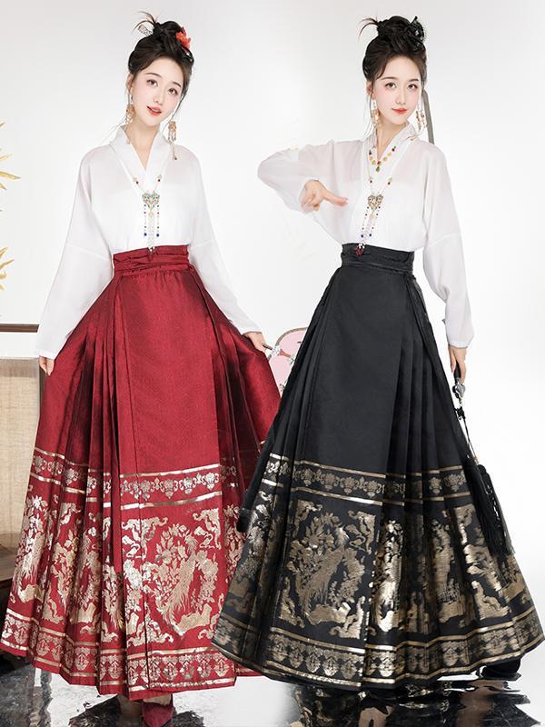 新しいYitangdiyaoオリジナル中国風の新しい中国風の馬面スカート明代漢服女性の日常改良スカートスーツ|undefined