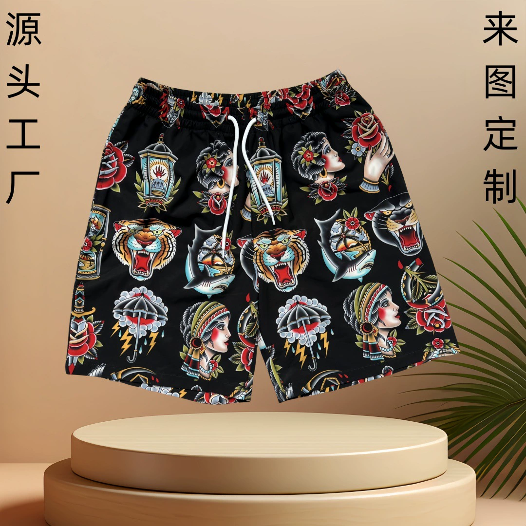 Пользовательские европейские и американские внешние торговые печати спортивные быстросохнущие шорты повседневные свободные сублимационные пляжные брюки на заказ брюки