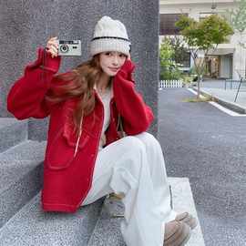 344百搭连帽外套26时尚482可拆卸双面羊绒大衣11750图片色