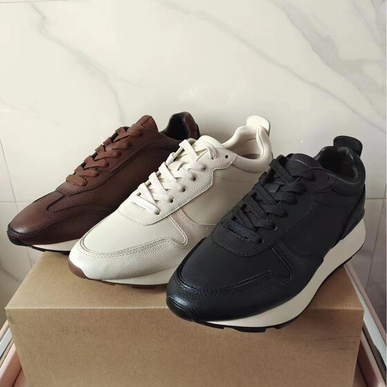 High quality Spanish niche original leather men's shoes casual sports white shoes thick sole height increasing running shoes New