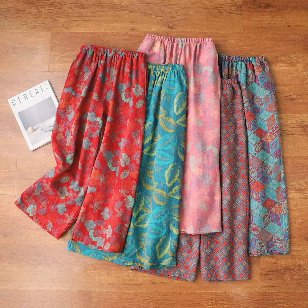 Новый стиль хлопчатобумажная двухслойная пряжа женские пижамы цвета жаккардовые домашние брюки свободные мягкие широкие ноги повседневные брюки оптом