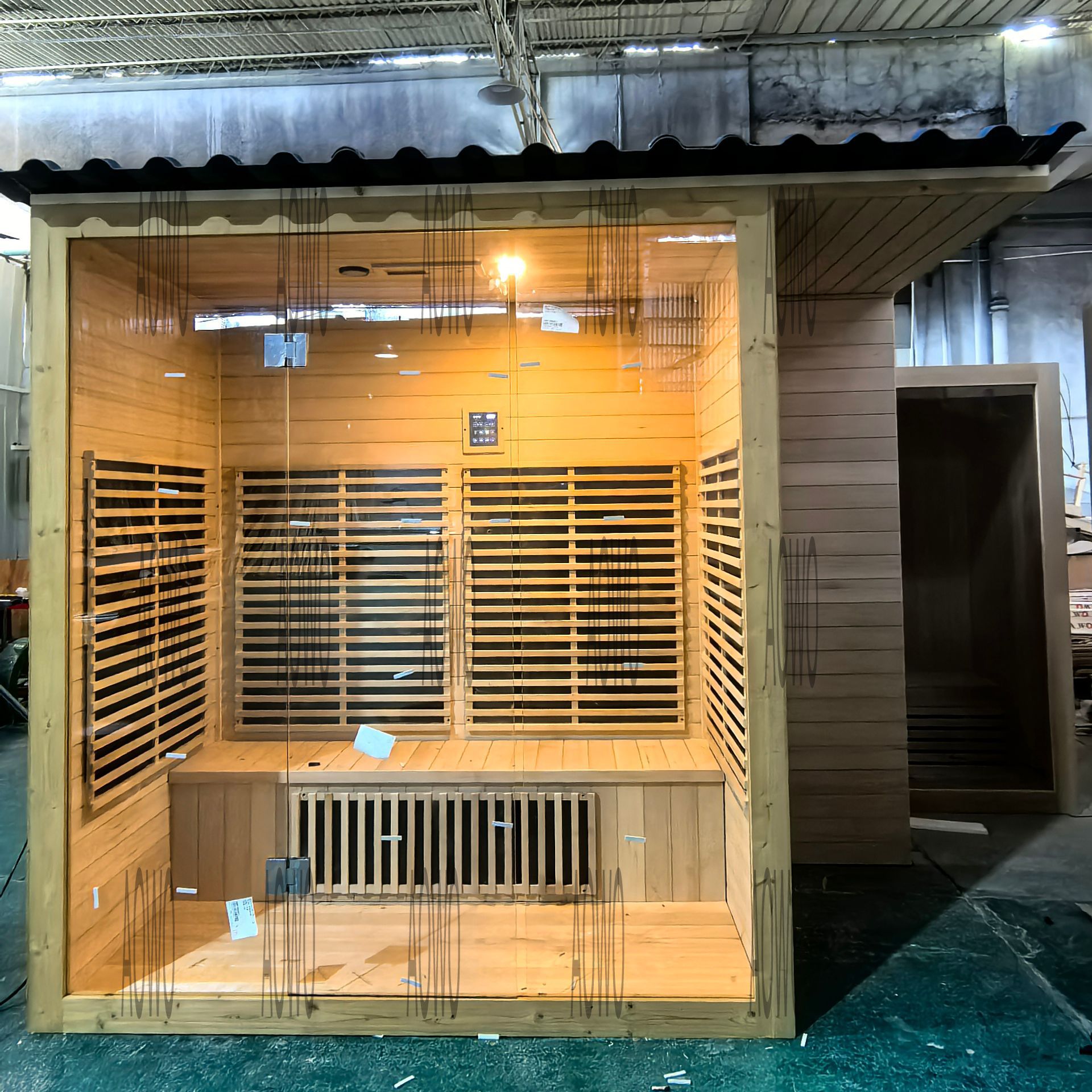Sauna al aire libre de tecia importada de Canadá puede personalizar el tamaño del estilo de la parte superior de la placa de vidrio al aire libre