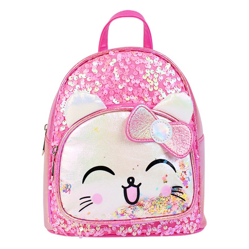 Nuevo lentejuelas lindo gato niños mochila de dibujos animados imagen amor princesa niñas moda pu niños mochila
