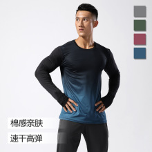 跨境亚马逊长袖透气圆领高弹健身速干衣户外跑步速干t恤男反光条