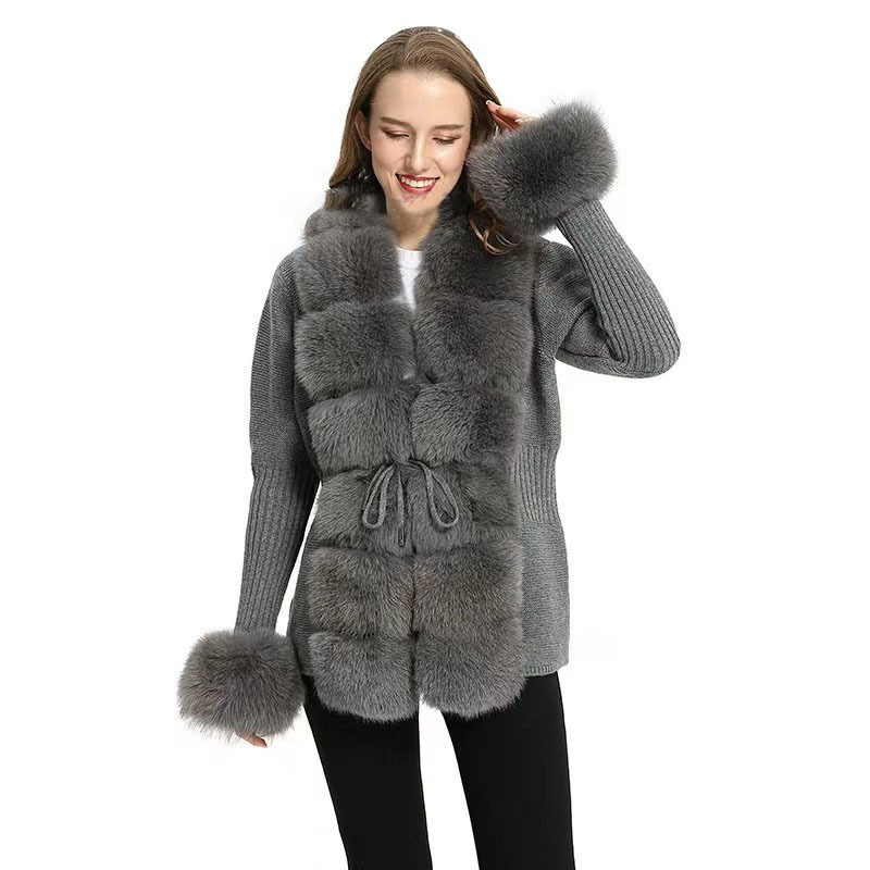 Women's Knitted Sweater 25 Spring Knitted Cardigan Imitation Fox Fur Coat Women's New Style Short Sweater Women