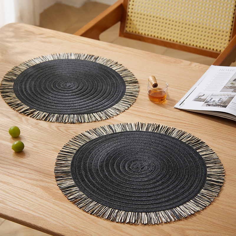 Almohadilla de borla tejida de papel SHEIN, mesa de comedor, mantel occidental, posavasos antideslizantes, almohadilla de aislamiento térmico circular, almohadilla de decoración del hogar