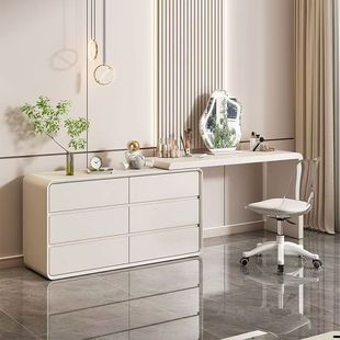 Solid Wood Baking Paint Telescopic Dressing Table Bedroom Cream Style Simple Internet Celebrity Storage Cabinet Cosmetic Table Bucket Cabinet Integrated Wholesale