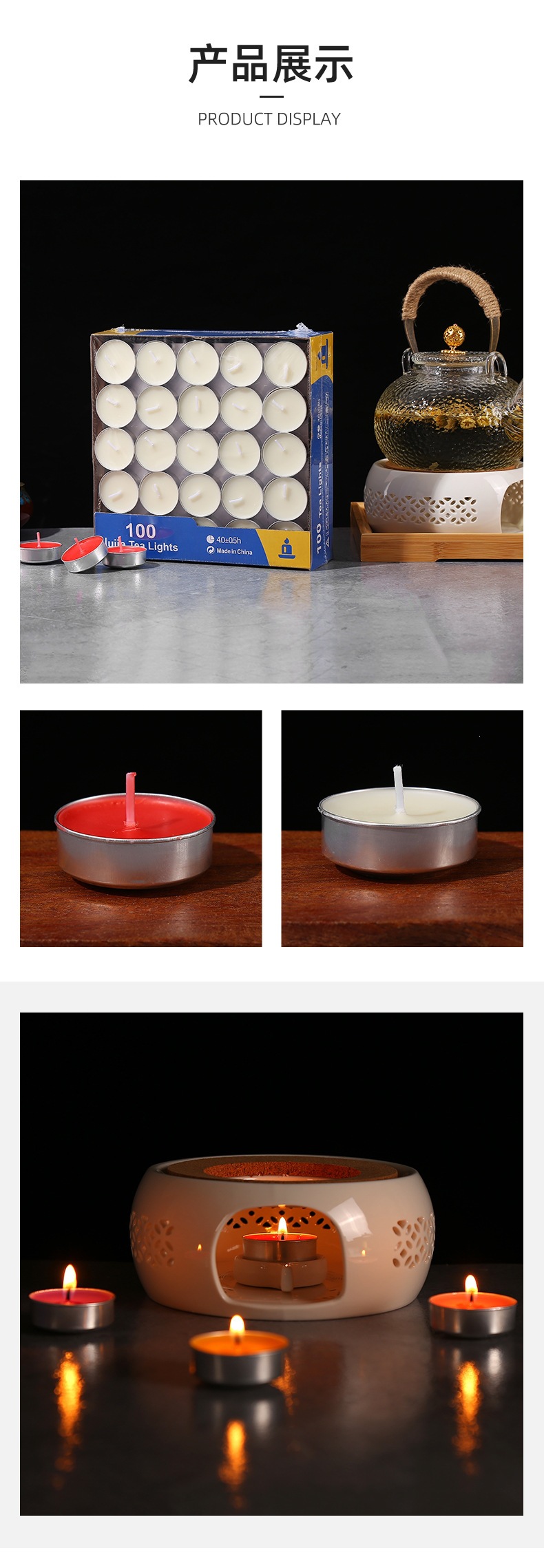 Smokeless Tealight Candles 4 Hour Burn Round White Wax for Tea Warming Aromatherapy and Ambiance 100 Pack specifications