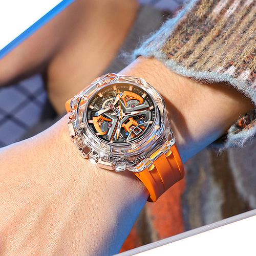 A wholesale men's watch with a transparent case, cross-border, luminous, water-resistant, high-end men's watch
