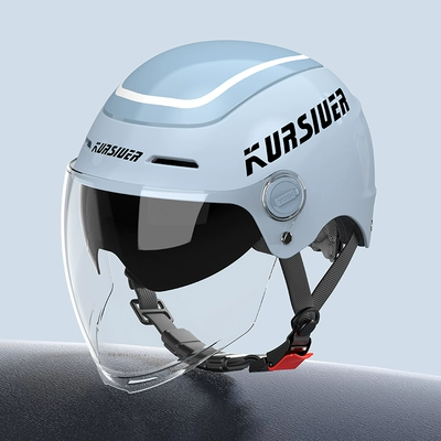 Motosiklet dəbilqələri — New national standard 3C certification electric - one-size-fits-all-3c-pearlescent-blue-three-proof-paint-high-definition-double-mirror-safety-taillight-high-looking-new-national-standard-category-a