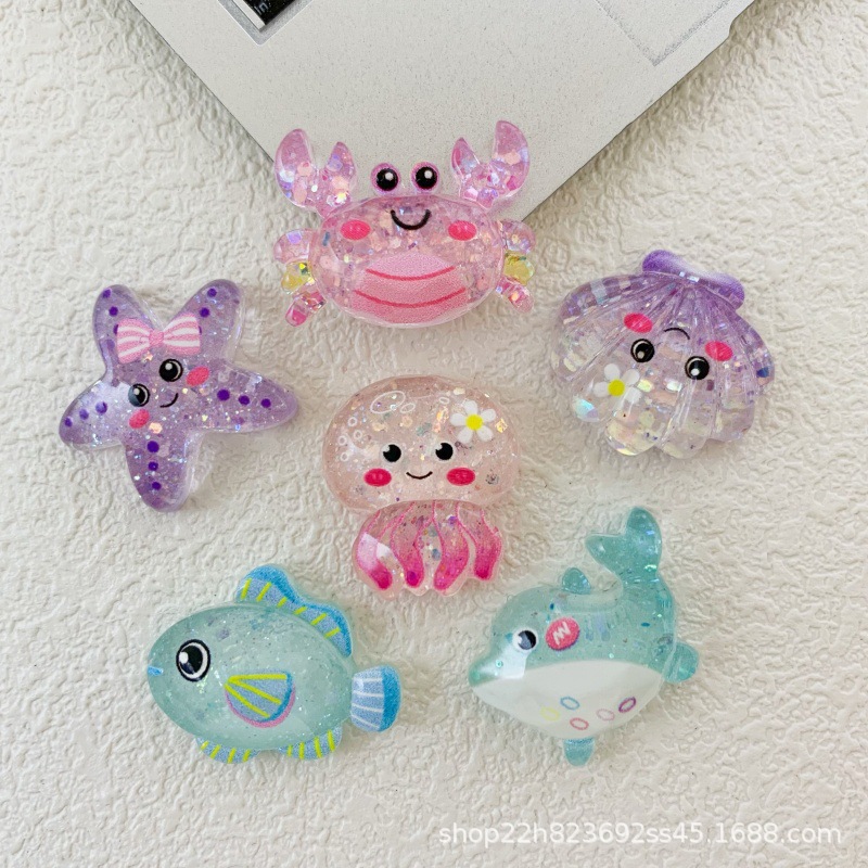 Transparent fine glitter gradient starfish crab octopus ocean series…