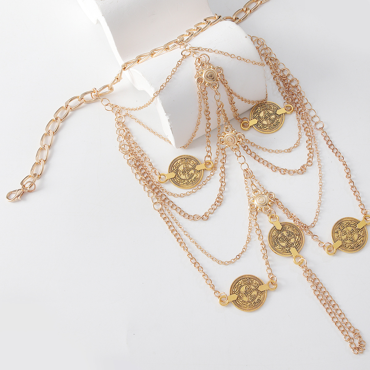 Exotic retro fashion multi-layer fringed anklet female, metal chain instep chain cos court style foot decoration | Dabongkeer Custom Jewelry