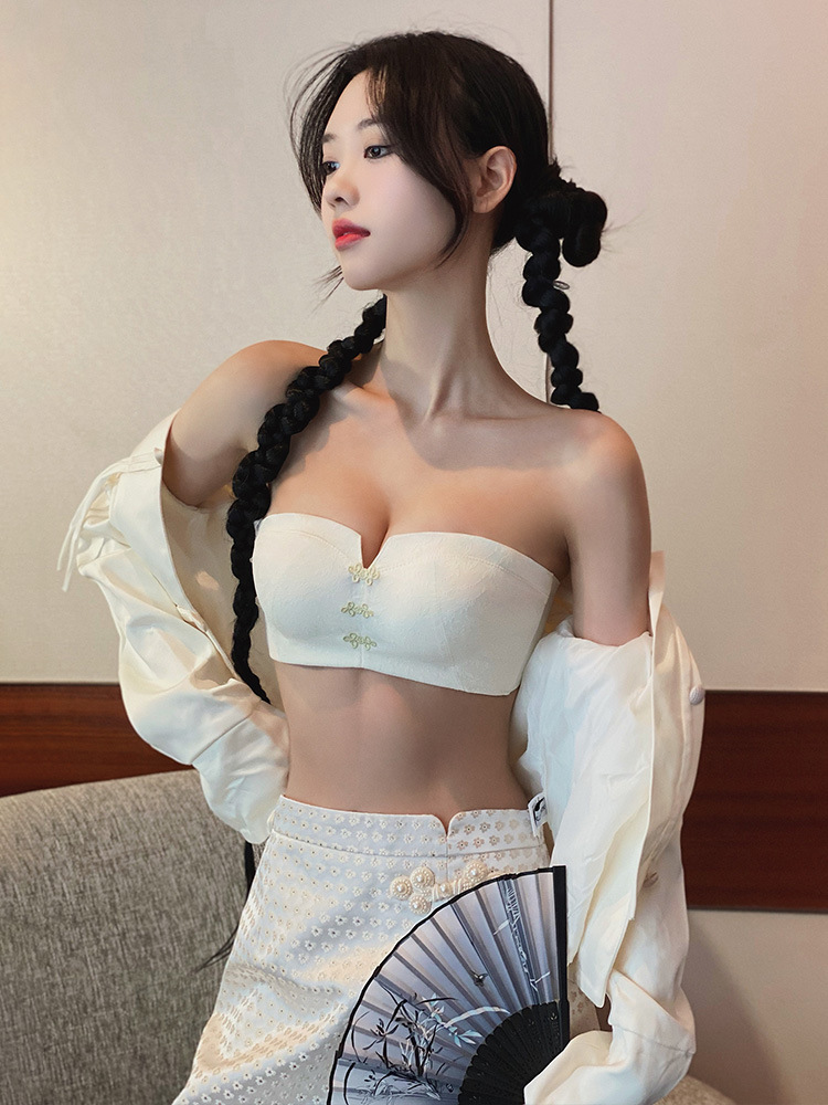 3320 Nuevo estilo chino retro hebilla bordado tubo sexy top ropa interior anti-luz sexy sujetador ajustable sin anillo de acero