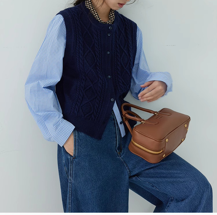 Sketch Workshop "Celeste" Merino Wool Fake Two-piece Stitched Wool Knitted Cardigan Women's Top