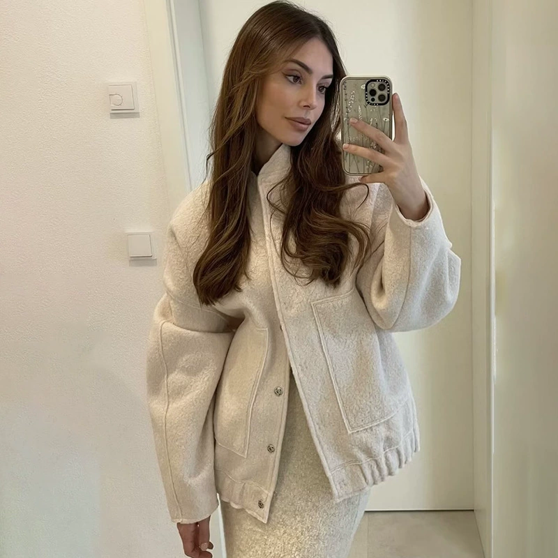 2025 модное повседневное популярное трансграничное пальто AliExpress Amazon в европейском и американском стиле с простыми карманами из шерсти с длинными рукавами на осень и зиму