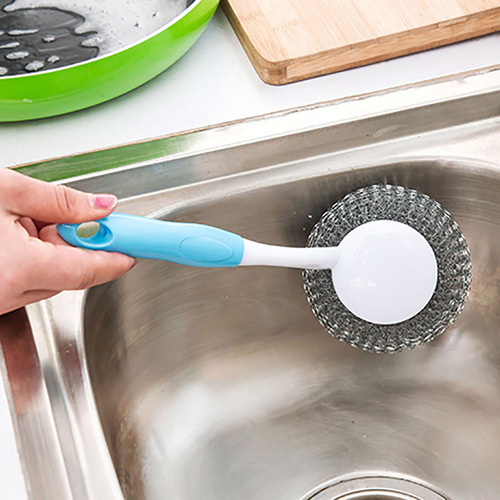 Pot-washing and pot-wiping artifact cleaning steel wool dishwashing brush housework life kitchen supplies long-handled brush