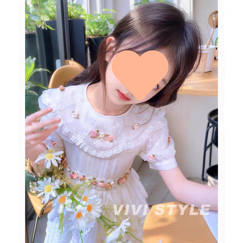 ロリータガールズサマーロングドレス2025新作サマードレス洋風スカート子供プリンセスドレス|undefined