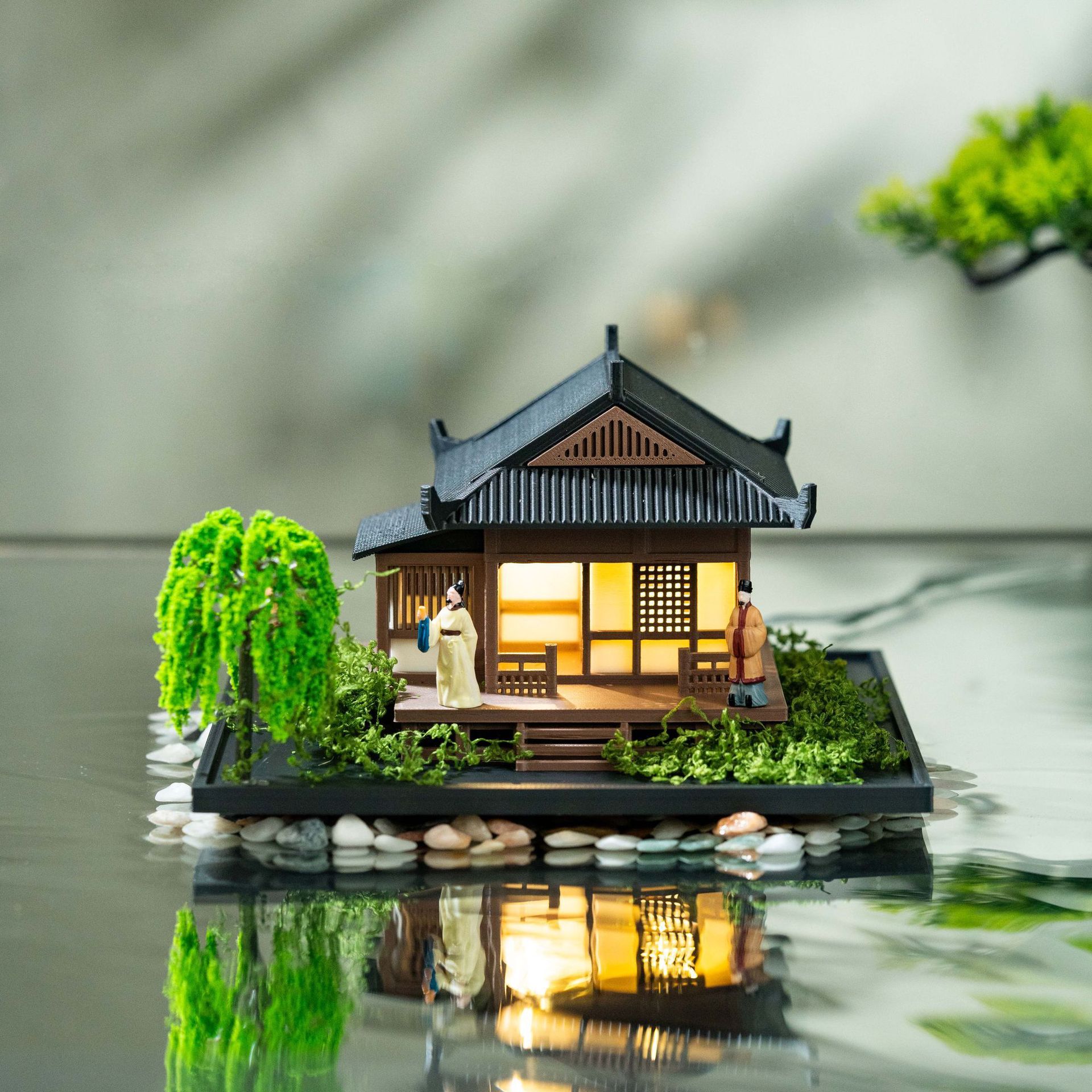 Advanced Healing Desktop With Light House Building Pavilion Ornaments Micro Landscape Landscaping Finished Model Ornaments