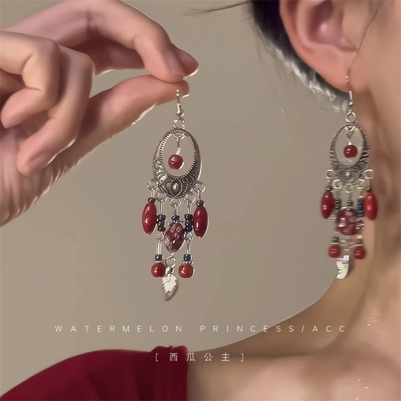 ボヘミアンエスニックスタイルレトロシェルタッセルイヤリング女性用ハイエンドニッチデザイン宮殿スタイルイヤーフックイヤリング|undefined