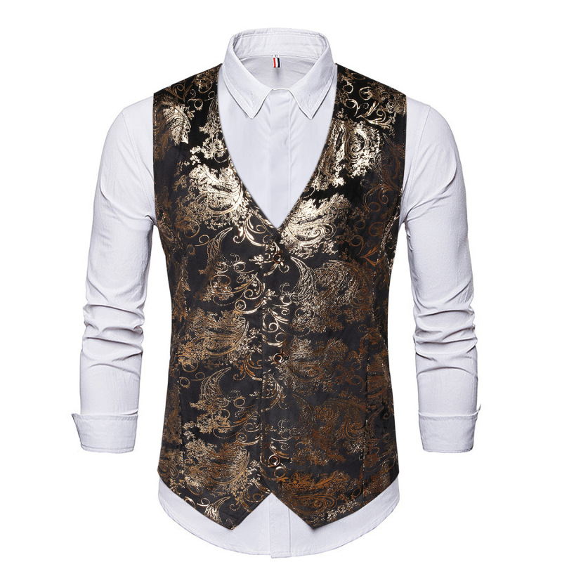 Men's foreign trade new gilded corduroy vest nightclub banquet bar barber flower vest mj08