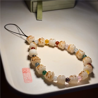 炭烧菩提招财猫手机链精致高档可爱手机壳挂件情侣男手腕挂绳吊坠