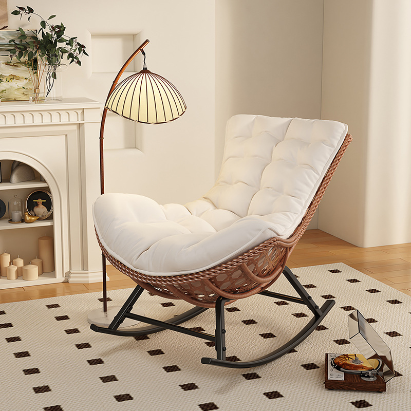 Vintage Rocking Chair Home Balcony Casual Single Chair Lazy Sofa Rocking Chair Adult Recliner Summer Outdoor Rattan Chair