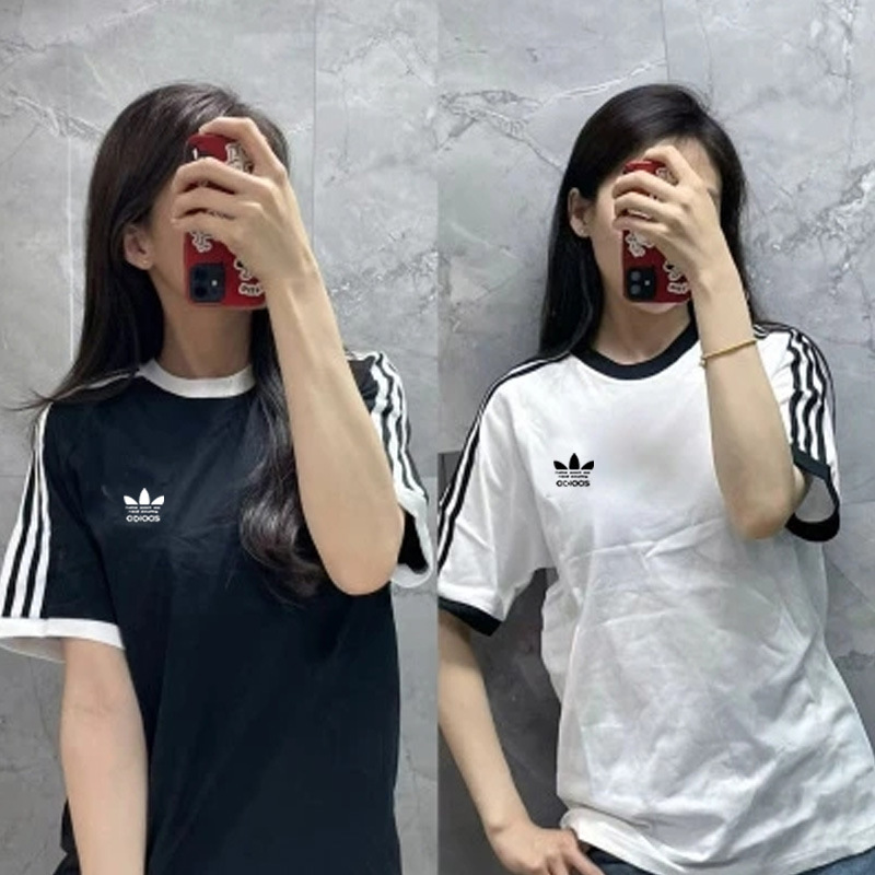 7018 Round Neck Loose Men's and Women's Short-Sleeved T-Shirt Clover Embroider Sports Casual Pure Cotton Half-Sleeved Top Summer