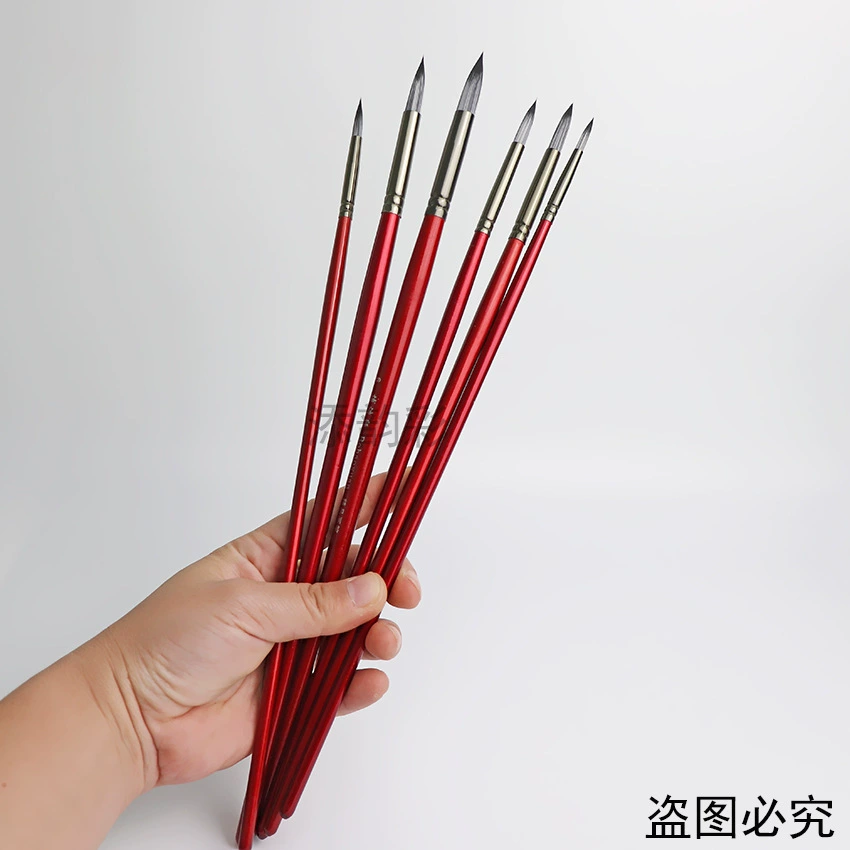 Acrylic, gouache, nylon watercolour, set, wooden writing brush, 6 pieces