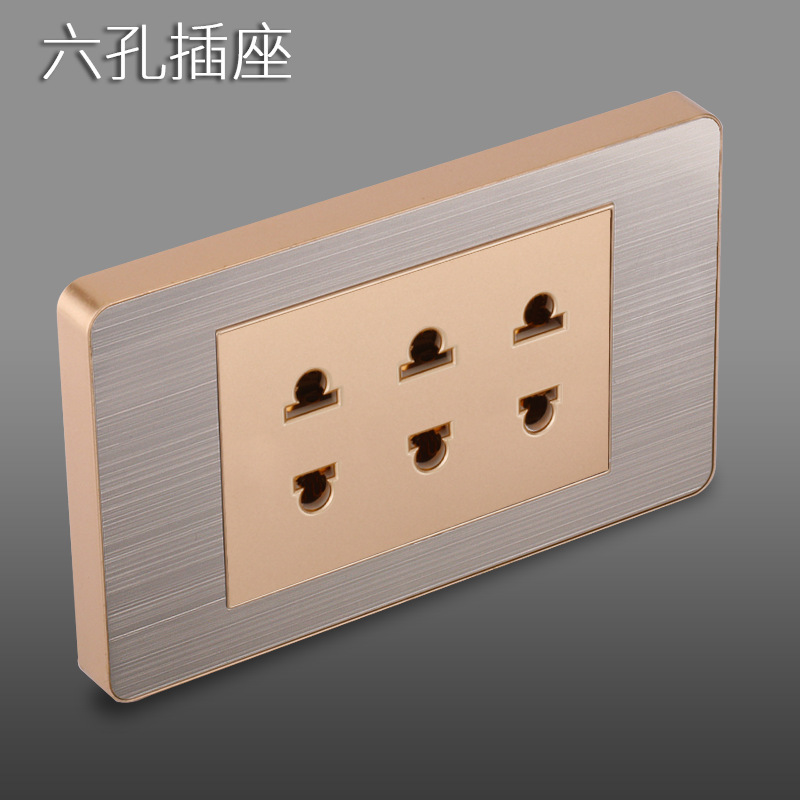 Panel de enchufe de metal estándar estadounidense de acero inoxidable dibujado oro tres agujeros Taiwan conmutador USB suministro directo de fabricantes de enchufes