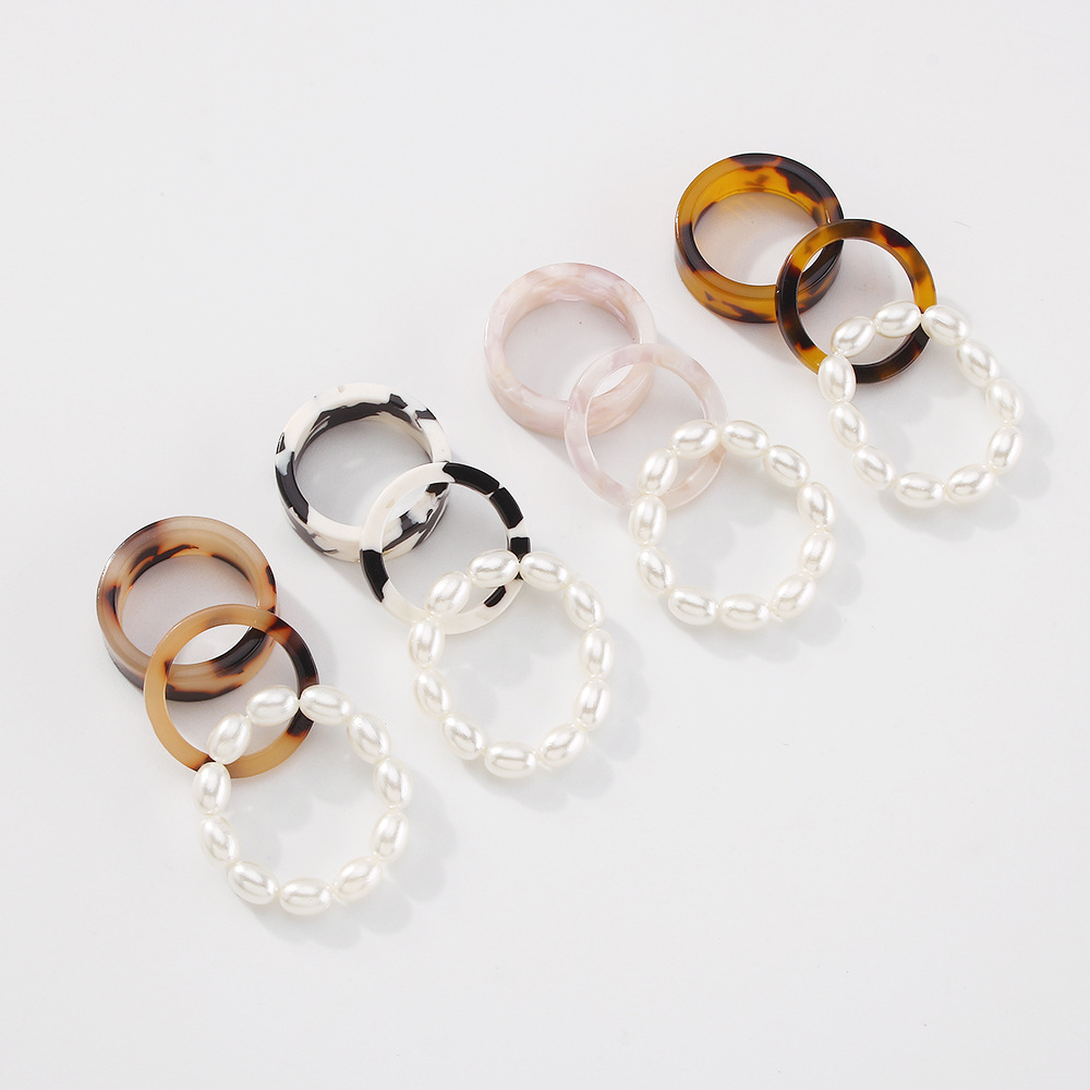 European And American Cross-border New Retro Imitation Pearl Jewelry Simple Creative Resin Ring Set display picture 10