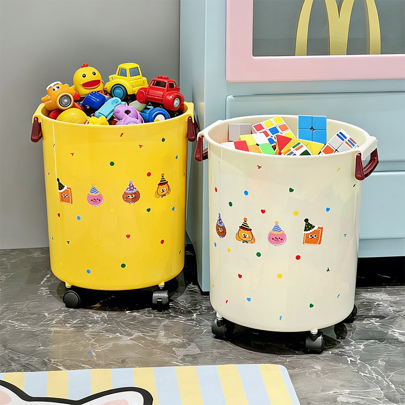 Large Capacity Kitchen Trash Can with Wheels, Portable Wide-Mouth Storage Bin, Cute Household Storage Bin Without Lid