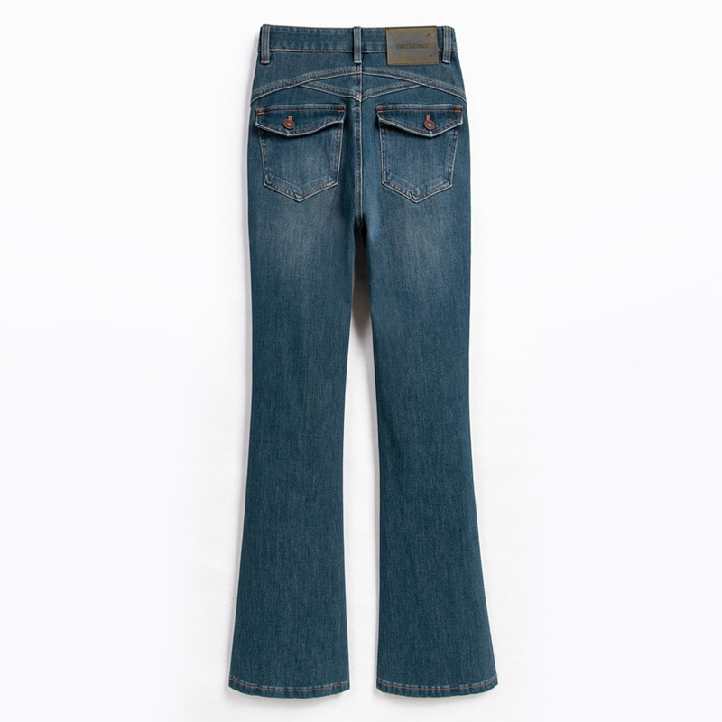 2025 Summer Women's Flared Jeans High Waist Slim Fit Fashion Dark Green Ankle-Length Pants