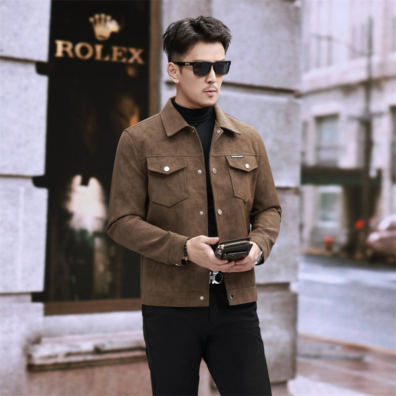 Suede Leather Jacket Men's Leather Jacket Men's Spring & Fall 2025 New Slim Fit High-End Handsome Retro Motorcycle Suede Leather Jacket Men's Leather Jacket Men's Spring & Fall 2025 New Slim Fit High-End Handsome Retro Motorcycle
