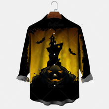 3D印花时尚春秋新款万圣节系列独立站热销夏威夷男装休闲长袖衬衫