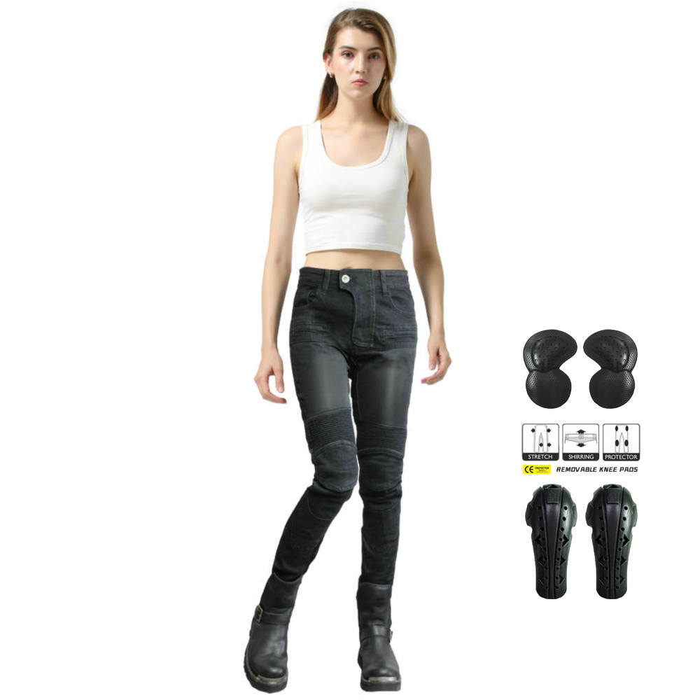 VOLERO verano motocicleta anti-caída pantalones vaqueros de la motocicleta de las mujeres de la motocicleta transpirable ciclismo pantalones alargados equipo de protección