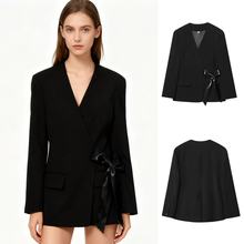 ZA速卖通爆款跨境外贸欧美风女装时尚蝴蝶结饰裹身休闲西装外套