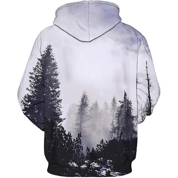 Suéter con capucha y cordón de manga larga con estampado 3D de bosque de tinta simple para hombres y mujeres con el mismo estilo de primavera y otoño
