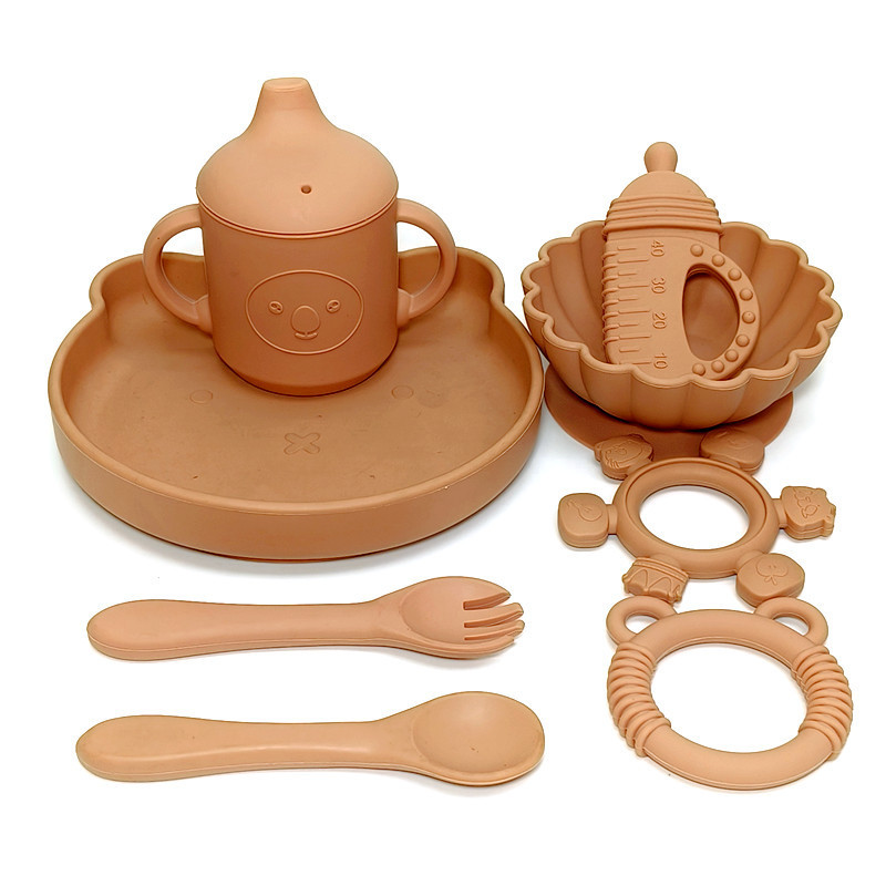 Amazon Baby Dinner Plate Split Plate Suction Cup Baby Meal Special Silicone Bowl Supplemental Spoon Children's Teeth Gel suit