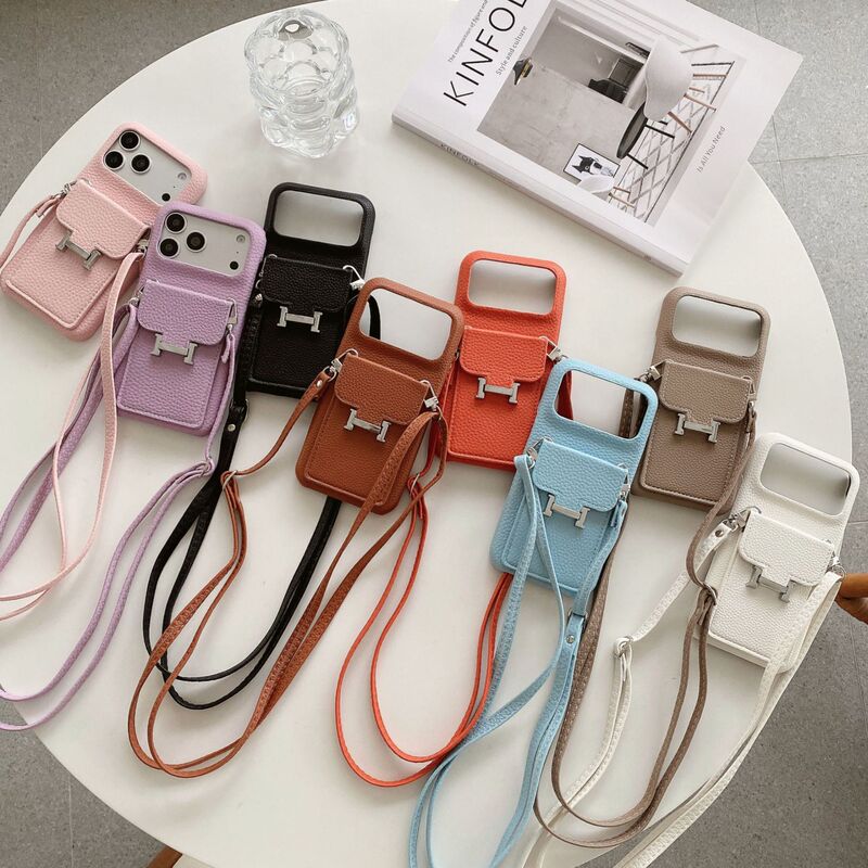 Suitable for Samsung S26Ultra Lychee Pattern Card Holder H Letter Lanyard Phone Case S21/S22/A52 Cross-Border Model Suitable for Samsung S26Ultra Lychee Pattern Card Holder H Letter Lanyard Phone Case S21/S22/A52 Cross-Border Model