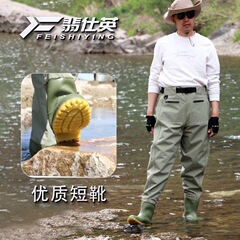 超轻加厚塔丝隆半身齐腰裤捕鱼防水雨鞋赶海下水钓鱼涉水裤耐磨