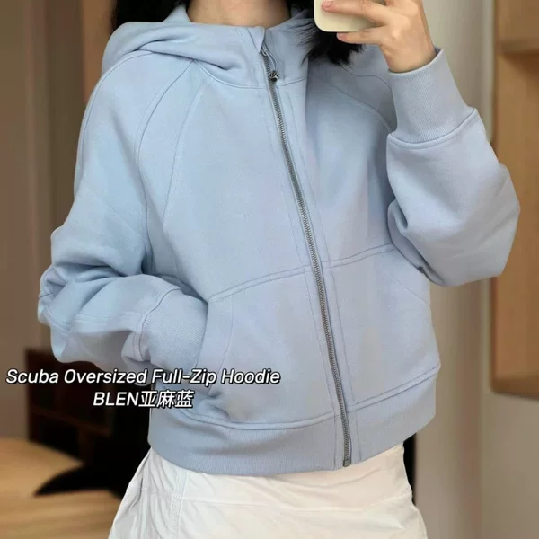lulu embroidered original label Scuba loose full-zip hooded sweatshirt yoga sports fleece-lined warm jacket top