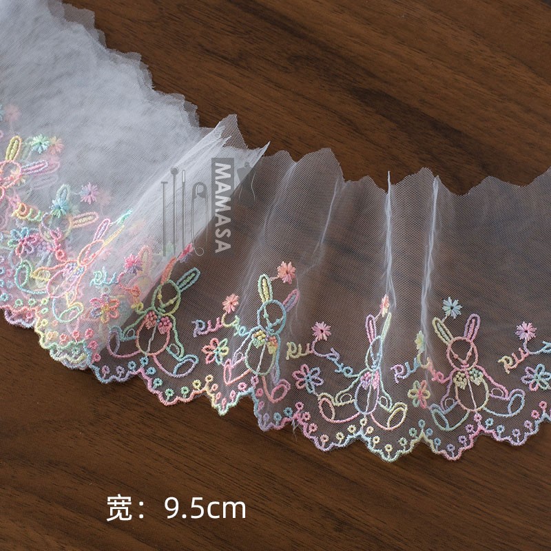 Venta al por mayor de bricolaje hecho a mano lolita ropa tela accesorios para el cabello dopamina fantasía color bordado malla encaje