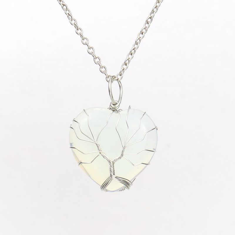 Retro Heart Shape natural stone Copper Plating Pendant Necklace 1 Piece