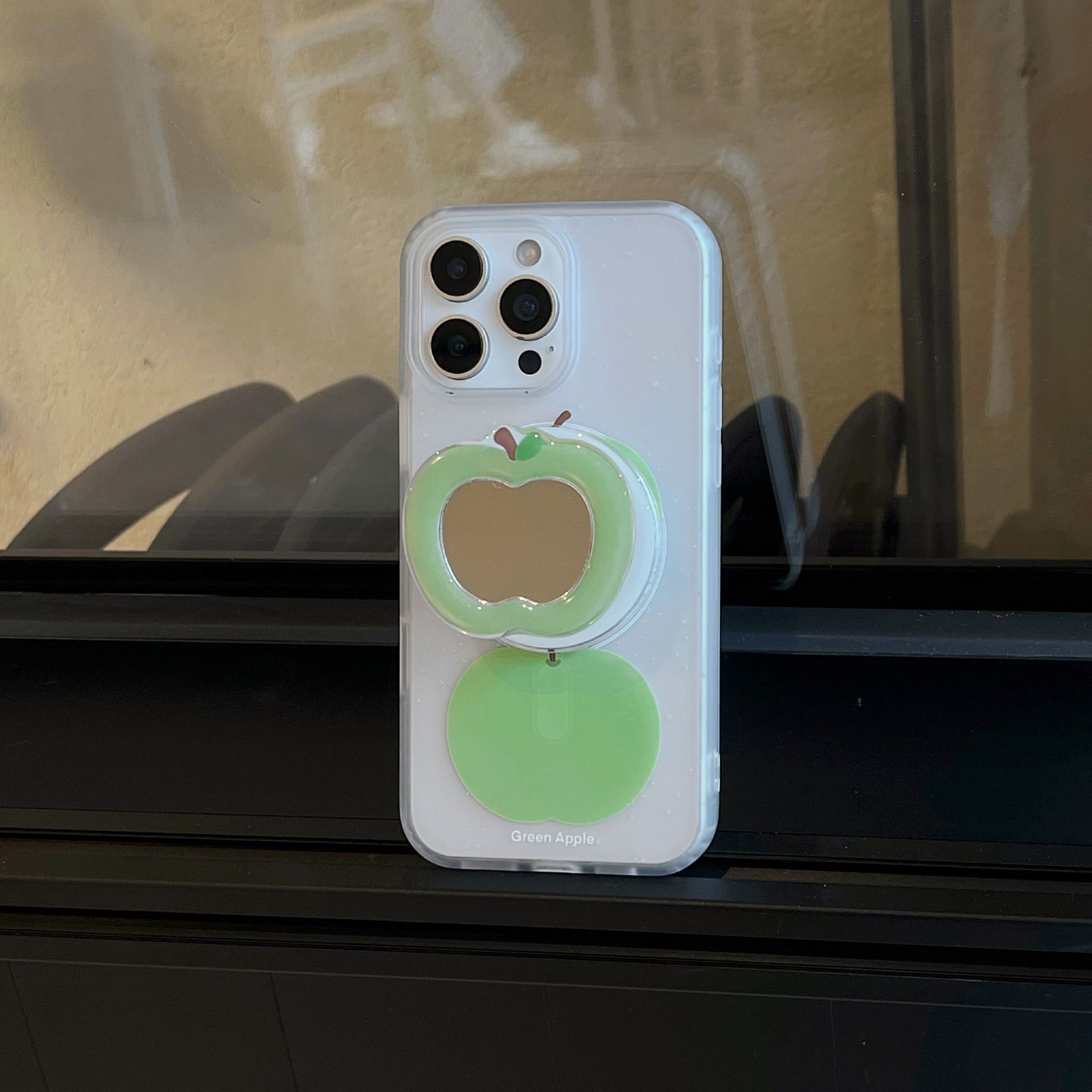 Soportes de espejo de manzana verde con salpicaduras de tinta para estuche para teléfono móvil Apple 16ProMax 15/14 nuevo 13 verano 15Pro femenino