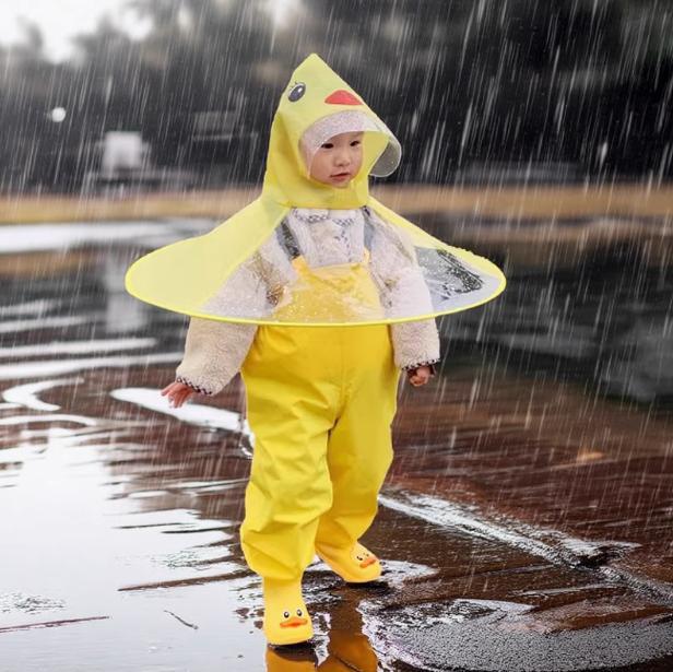 【欣艺奇】子供用フライングディスク型レインコート 幼稚園児 男の子用 マント型レインハット オーバーオール ドゥインクと同じスタイル|undefined