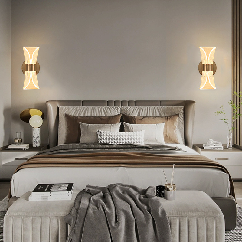 lámpara de pared nórdica LED lámpara de dormitorio moderna minimalista creativa escalera lámpara de pasillo fluorescente ambiente sala de estar lámpara de cabecera