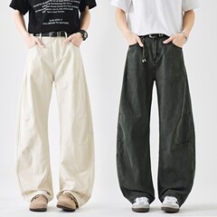 2025 夏の新スタイルの男性用スモールソードパンツ、トレンディなアメリカンハイストリートレトロハンサムなハイエンドのルーズストレートカジュアルパンツ